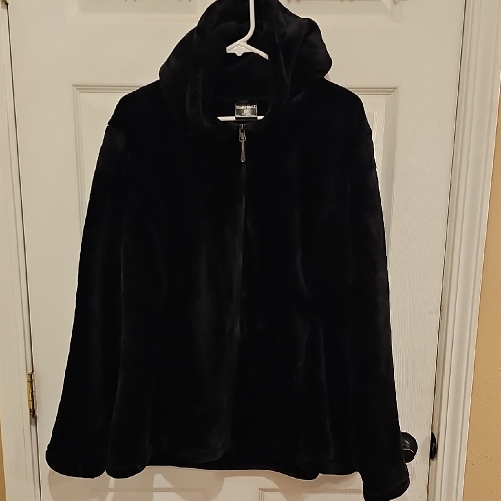 Black Faux Fur Women's Hooded Jacket